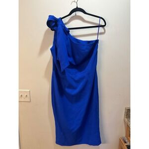 Dress the Population Royal Blue One Shoulder Bow Midi Dress XL Cobalt Classy